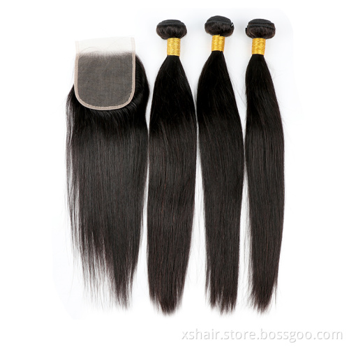 Fast Delivery Raw Unprocessed Brazilian Human Hair Bundles with closure Natural Color Large Stock straight hair closure